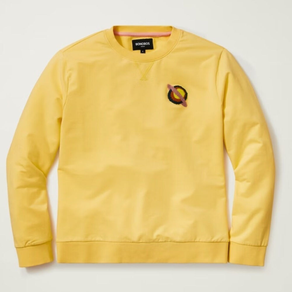 Bonobos Men’s Fleece Crewneck Planet Graphic Sweatshirt